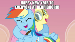 Size: 888x499 | Tagged: safe, edit, edited screencap, imported from derpibooru, screencap, fluttershy, rainbow dash, hurricane fluttershy, happy new year, holiday, hug