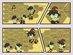 Size: 1600x1200 | Tagged: safe, artist:wanda, imported from derpibooru, oc, oc:filly anon, earth pony, pony, animal costume, bee costume, beehive, clothes, costume, female, filly, hat, pun, wizard hat