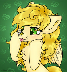 Size: 3735x4000 | Tagged: safe, artist:dark_nidus, imported from derpibooru, oc, oc only, oc:caramel drop, bee, insect, pegasus, female, mare, no source available, tongue out