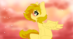 Size: 1980x1060 | Tagged: safe, artist:nootaz, imported from derpibooru, oc, oc only, oc:caramel drop, pegasus, background, blushing, cloud, female, mare, no source available