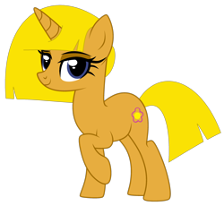 Size: 2570x2360 | Tagged: safe, artist:twilyisbestpone, derpibooru exclusive, imported from derpibooru, oc, oc only, oc:flower breeze, pony, unicorn, derpibooru community collaboration, 2024 community collab, bedroom eyes, blonde mane, blonde tail, eyeshadow, female, high res, looking at you, makeup, mare, ponysona, pretty, raised hoof, simple background, smiling, smiling at you, solo, tail, transparent background