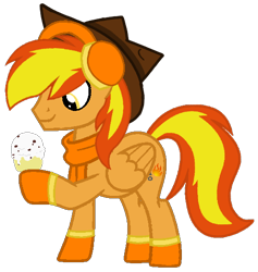 Size: 504x532 | Tagged: safe, artist:noi kincade, imported from derpibooru, oc, oc:firey ratchet, pegasus, pony, clothes, fedora, food, hat, ice cream, ice cream cone, male, scarf, simple background, smiling, solo, stallion, transparent background