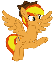 Size: 1069x1223 | Tagged: safe, artist:star-heart2002, imported from derpibooru, oc, oc:firey ratchet, pegasus, fedora, flying, g4, hat, male, simple background, smiling, solo, transparent background, vector