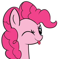 Size: 1073x1077 | Tagged: safe, artist:polynya, imported from twibooru, pinkie pie, earth pony, pony, bust, female, image, mare, png, simple background, solo, tongue out, transparent background, winking at you