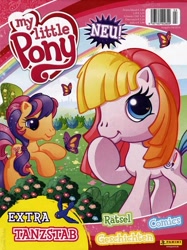 Size: 598x800 | Tagged: safe, imported from twibooru, scootaloo, toola roola, butterfly, earth pony, insect, pony, 2010, 2010s, barcode, book cover, cover, cute, english, evidence that g3.5 is not scary, female, g3, g3.5, g3betes, german, image, looking at you, magazine, mare, merchandise, my little pony logo, needs more jpeg, official, rainbow, text, toola-roola