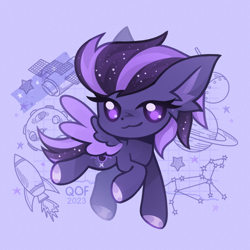 Size: 1670x1670 | Tagged: safe, artist:k_irie, imported from derpibooru, oc, oc only, oc:shadow galaxy, pegasus, pony, chibi, commission, cute, ethereal mane, female, hooves, mare, simple background, solo, starry mane, starry tail, tail