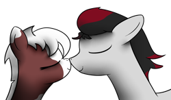 Size: 1993x1161 | Tagged: safe, artist:polynya, imported from twibooru, oc, oc only, oc:chord, oc:molli mantra, earth pony, pony, boop, eyes closed, female, image, male, noseboop, oc x oc, png, shipping, simple background, smiling, straight, transparent background