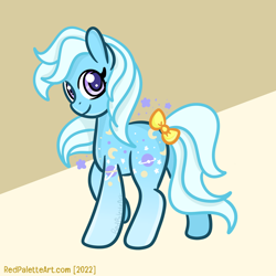 Size: 1500x1500 | Tagged: safe, artist:redpalette, imported from derpibooru, night glider (g1), earth pony, pony, bow, cute, female, g1, mare, rear view, sgap, smiling, sogreatandpowerful, sparkle, tail, tail bow