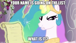 Size: 888x499 | Tagged: safe, edit, imported from derpibooru, screencap, princess celestia, the crystal empire, caption, celestia is not amused, dad's army, image macro, imgflip, reference to another series, text, unamused