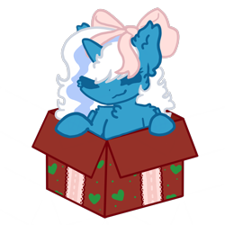 Size: 2000x2000 | Tagged: safe, artist:aurplestarss, imported from derpibooru, oc, oc only, oc:fleurbelle, alicorn, pony, alicorn oc, bow, box, female, hair bow, horn, mare, pony in a box, present, ribbon, simple background, solo, transparent background, wings