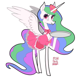 Size: 3000x3000 | Tagged: safe, artist:fishtaildraws, imported from derpibooru, princess celestia, alicorn, pony, clothes, cute, maid, maidlestia, simple background, solo, stupid sexy celestia, transparent background, uniform, uniform fetish, uniform hat, waitress