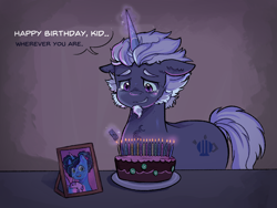 Size: 1028x771 | Tagged: safe, artist:kreeeeeez, imported from derpibooru, rabbit, alphabittle blossomforth, animal, birthday cake, cake, candle, crying, female, filly, filly misty brightdawn, fire, foal, food, g5, levitation, magic, male, misty brightdawn, photo, plushie, sad, solo, stallion, teary eyes, telekinesis, younger