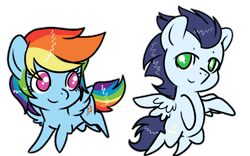 Size: 768x480 | Tagged: safe, artist:rannarbananar, imported from ponybooru, rainbow dash, soarin', pegasus, pony, female, male, mare, shipping, simple background, soarindash, stallion, straight, transparent background