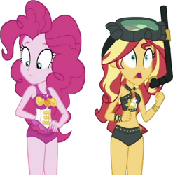 Size: 828x837 | Tagged: safe, edit, edited screencap, editor:homersimpson1983, imported from derpibooru, screencap, pinkie pie, sunset shimmer, human, equestria girls, background removed, dive mask, goggles, not a vector, simple background, snorkel, transparent background