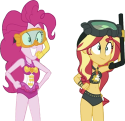 Size: 827x802 | Tagged: safe, edit, edited screencap, editor:homersimpson1983, imported from derpibooru, screencap, pinkie pie, sunset shimmer, human, equestria girls, background removed, dive mask, female, goggles, not a vector, simple background, snorkel, transparent background