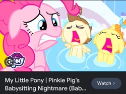 Size: 1079x806 | Tagged: safe, imported from ponybooru, screencap, pinkie pie, pound cake, pumpkin cake, earth pony, pegasus, pony, unicorn, baby cakes, engrish, wat, you had one job