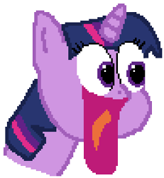 Size: 288x312 | Tagged: safe, artist:alumina nitride, imported from derpibooru, twilight sparkle, unicorn, emoji, g4, meme, pixel art, simple background, surprised, transparent background