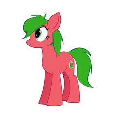 Size: 768x768 | Tagged: prompter needed, safe, imported from derpibooru, oc, oc only, oc:hubbamelon, earth pony, ai content, ai generated, food, generator:artbreeder, green eyes, green hair, green mane, green tail, hubba-melon, logo, looking away, looking left, monochrome, red body, red coat, reference in the description, show accurate, simple background, solo, spiky hair, spiky mane, spiky tail, tail, three quarter view, watermelon, white background