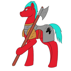 Size: 1000x1000 | Tagged: safe, artist:saint boniface, imported from derpibooru, oc, oc only, earth pony, pony, armor, axe, male, simple background, solo, stallion, weapon, white background