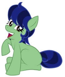 Size: 3300x3900 | Tagged: safe, artist:gabosor, derpibooru exclusive, imported from derpibooru, oc, oc only, oc:gabosor, pony, unicorn, derpibooru community collaboration, 2024 community collab, big eyes, big smile, blank flank, blue mane, digital art, female, full body, green coat, high res, long tail, looking at you, mare, meta, open mouth, png, ponysona, posing for photo, raised hoof, raised leg, show accurate, simple background, sitting, smiling, smiling at you, solo, tail, teeth, transparent background, vector, wingding eyes