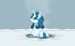 Size: 1685x1034 | Tagged: safe, artist:paskanaakka, derpibooru exclusive, imported from derpibooru, oc, oc only, oc:cerulean swirls, unicorn, butt, ear fluff, female, ice, lidded eyes, mare, plot, snow, solo, steam, swimming, wet, wet mane, winter