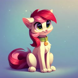 Size: 4096x4096 | Tagged: safe, imported from derpibooru, roseluck, cat, ai content, ai generated, catified, collar, cute, generator:purplesmart.ai, generator:stable diffusion, pet tag, prompter:doom9454, rosepet, sitting, species swap