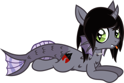 Size: 1434x956 | Tagged: safe, artist:lightningbolt, derpibooru exclusive, imported from derpibooru, half-siren, hybrid, pony, .svg available, curved horn, eyeliner, fangs, fins, fish tail, happy, horn, jewelry, kellin quinn, looking at you, makeup, male, necklace, ponified, scales, show accurate, simple background, sleeping with sirens, slit pupils, smiling, solo, svg, tail, tongue out, transparent background, vector