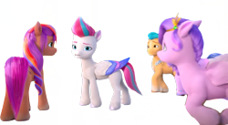 Size: 1280x700 | Tagged: safe, edit, edited screencap, editor:dracoawesomeness, imported from derpibooru, screencap, hitch trailblazer, pipp petals, sunny starscout, zipp storm, earth pony, pegasus, pony, background removed, episode needed, female, g5, male, not a vector, simple background, transparent background