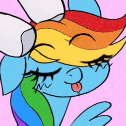 Size: 600x600 | Tagged: safe, artist:flutterbree, imported from derpibooru, rainbow dash, rarity, pegasus, pony, unicorn, animated, disembodied hoof, female, gif, lesbian, offscreen character, pampering, raridash, scratches, shipping, tongue out