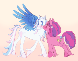 Size: 2047x1609 | Tagged: safe, artist:universalheart, imported from derpibooru, skywishes, star catcher, earth pony, pegasus, pony, butt, cheek kiss, duo, female, g3, kissing, lesbian, plot, shipping, simple background, skycatcher, spread wings, wings