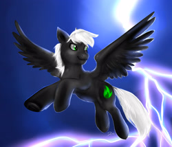 Size: 3500x3000 | Tagged: artist needed, safe, imported from derpibooru, oc, oc:shadow flare, pegasus, blind eye, flying, lightning, male, scar
