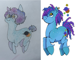 Size: 2047x1609 | Tagged: safe, artist:universalheart, imported from derpibooru, oc, oc only, unnamed oc, earth pony, pony, comparison, digital art, earth pony oc, starry eyes, traditional art, wingding eyes