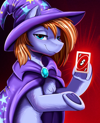 Size: 2446x2984 | Tagged: safe, artist:pridark, imported from derpibooru, oc, oc only, earth pony, pony, cape, chest fluff, clothes, frog (hoof), hat, high res, male, meme, solo, stallion, trixie's cape, trixie's hat, underhoof, uno