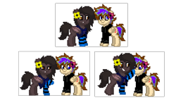 Size: 1476x839 | Tagged: safe, imported from derpibooru, oc, oc only, oc:h1f, oc:krasuf, bat pony, pegasus, pony, pony town, bat pony oc, bat wings, boop, clothes, duo, female, male, mare, pegasus oc, stallion, wings