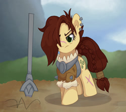 Size: 1800x1600 | Tagged: safe, artist:swasfews, imported from derpibooru, steela oresdotter, earth pony, pony, female, mare, mighty helm, solo, spear, weapon