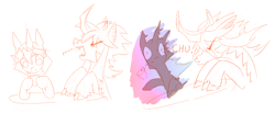 Size: 1866x766 | Tagged: safe, artist:nmoonly, imported from derpibooru, oc, changeling, kirin, changeling oc, digital art, fire, kirin oc, sneezing