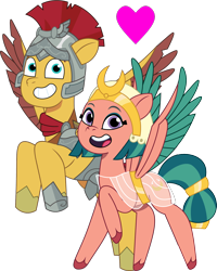 Size: 1200x1502 | Tagged: safe, artist:prixy05, edit, imported from derpibooru, vector edit, flash magnus, somnambula, pegasus, pony, duo, duo male and female, egyptian, egyptian headdress, egyptian pony, female, flying, g4, g4 to g5, g5, generation leap, heart, helmet, magnambula, male, my little pony: tell your tale, shipping, simple background, stallion, straight, transparent background, vector