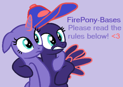 Size: 545x383 | Tagged: safe, artist:firepony-bases, imported from derpibooru, oc, oc only, pegasus, pony, unicorn, bald, base, baseball cap, cap, duo, duo female, female, frown, g4, gritted teeth, hat, horn, mare, purple background, simple background, spread wings, teeth, text, wings