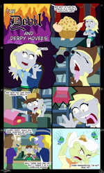 Size: 4134x6890 | Tagged: safe, imported from derpibooru, derpy hooves, granny smith, human, parasprite, equestria girls, angry, clothes, devil, food, g4, letter, muffin, post office, reference, screamer, sleeping, uniform