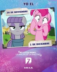 Size: 1349x1687 | Tagged: safe, imported from derpibooru, maud pie, pinkie pie, earth pony, azteca 7, g4, spanish