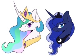 Size: 1080x780 | Tagged: safe, artist:angstsuccer, imported from derpibooru, princess celestia, princess luna, pony, bust, curved horn, duo, horn, profile, simple background, white background