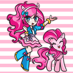 Size: 2048x2048 | Tagged: safe, anonymous artist, imported from derpibooru, pinkie pie, earth pony, human, pony, clothes, female, g4, human ponidox, humanized, looking at you, self paradox, self ponidox, smiling