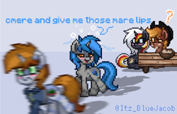 Size: 1663x1077 | Tagged: safe, edit, imported from derpibooru, oc, oc:calamity, oc:homage, oc:littlepip, oc:velvet remedy, pegasus, pony, unicorn, fallout equestria, pony town, ashes town, blushing, confused, drunk, drunk bubbles, eating, funny, hiccup, meme, running, running away, shocked, simple background, table, white background