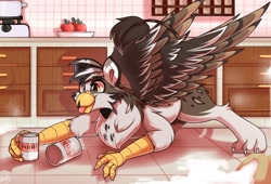 Size: 2500x1700 | Tagged: safe, artist:shadowreindeer, imported from derpibooru, oc, oc:ospreay, cat, griffon, commission, kitchen, solo