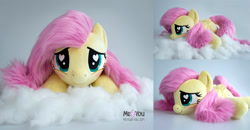 Size: 2000x1038 | Tagged: safe, artist:meplushyou, imported from derpibooru, fluttershy, pony, cute, heart, heart eyes, irl, photo, plushie, shyabetes, solo, wingding eyes