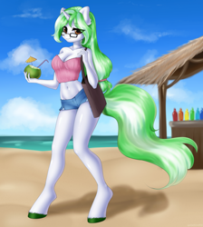 Size: 1920x2140 | Tagged: safe, artist:yutakira92, imported from derpibooru, oc, oc only, anthro, unicorn, beach, female