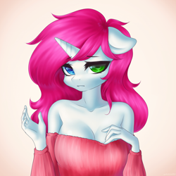 Size: 1920x1920 | Tagged: safe, artist:yutakira92, imported from derpibooru, oc, oc only, anthro, unicorn, female, heterochromia