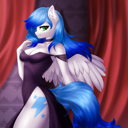 Size: 1920x1920 | Tagged: safe, artist:yutakira92, imported from derpibooru, oc, oc only, anthro, pegasus, breasts, choker, cleavage, clothes, dress, female, solo, wings