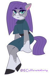 Size: 989x1522 | Tagged: safe, artist:caffeinatedcarny, imported from derpibooru, maud pie, anthro, earth pony, pony, unguligrade anthro, clothes, dress, eyeshadow, makeup, markings, simple background, sitting, solo, stylized, transparent background