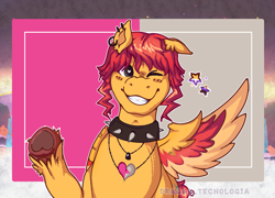 Size: 4293x3093 | Tagged: safe, idw, imported from derpibooru, pegasus, pony, bridlewoodstock, cherry (g5), choker, digital art, ear piercing, fanart, g5, jewelry, necklace, nonbinary, nonbinary pride flag, piercing, pride, pride flag, stars, wings